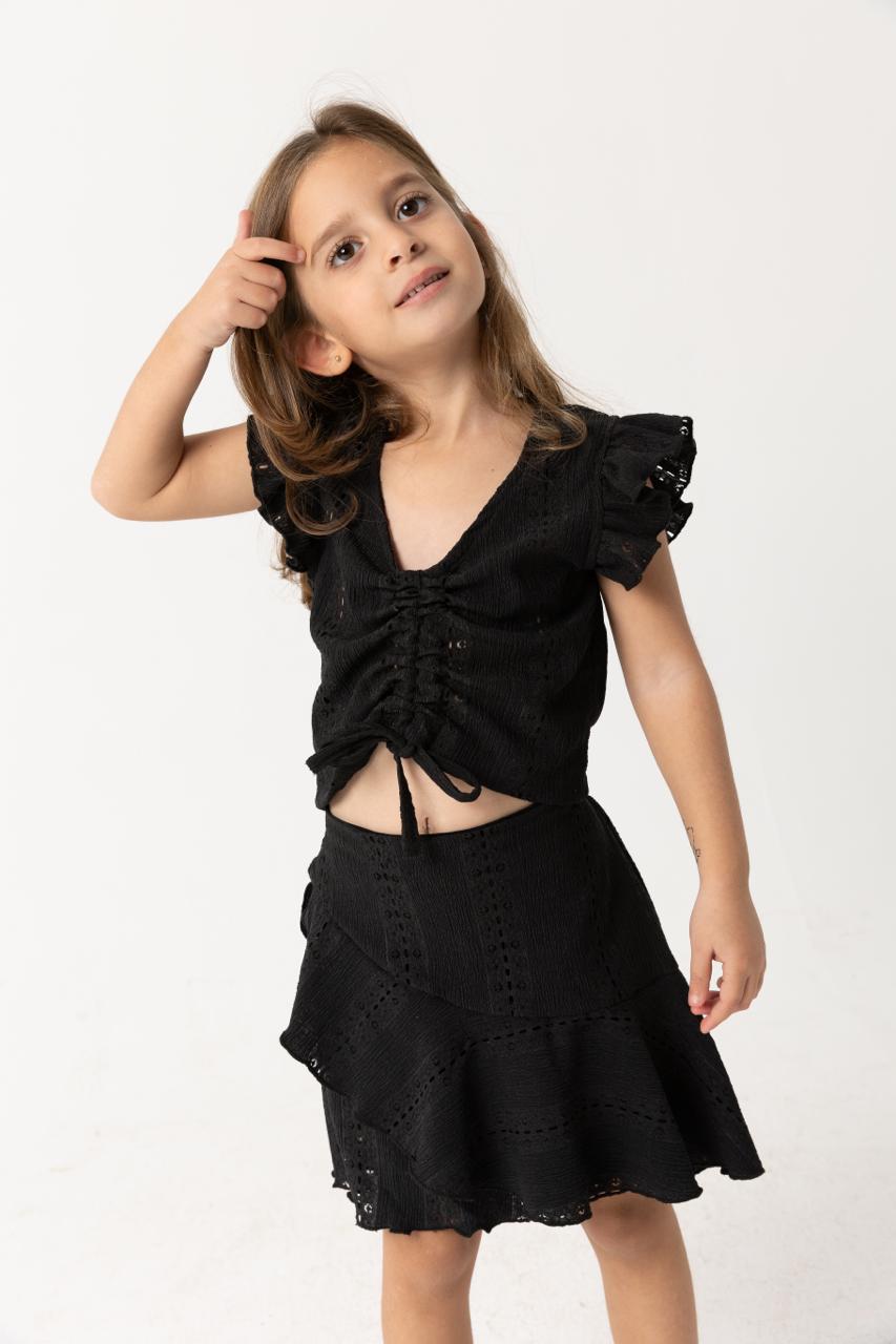Black Stylish Knot Blouse and Skirt Set