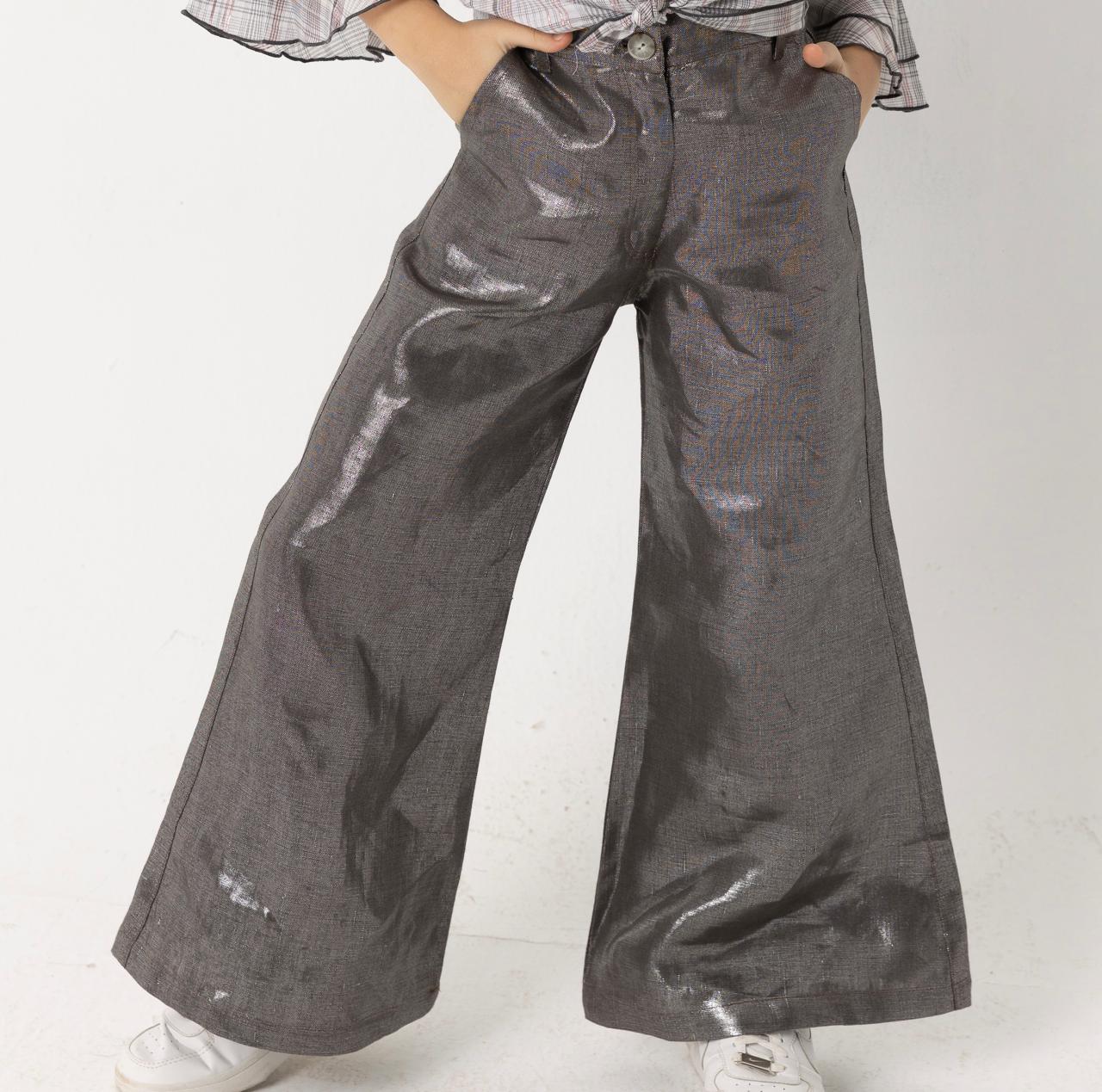 Gray Front-Pleated Palazzo Pants