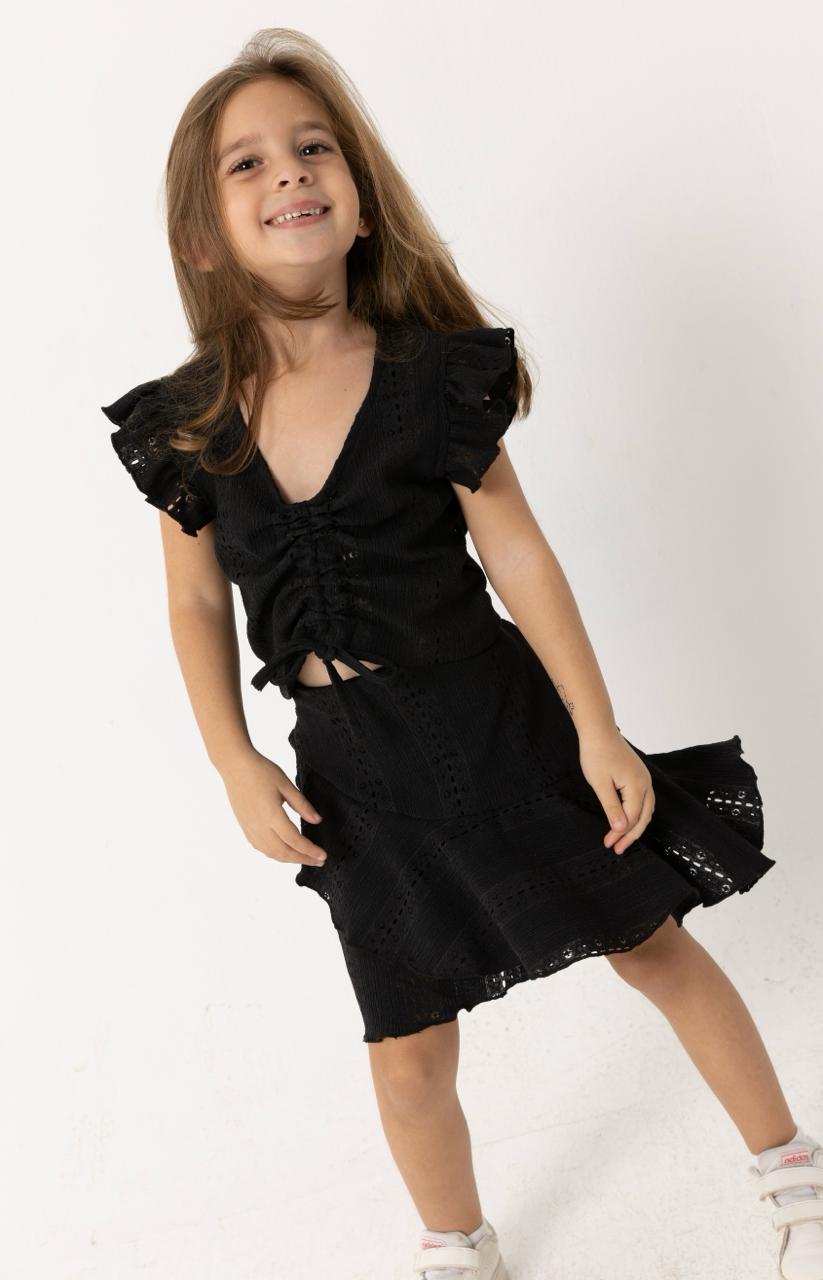 Black Stylish Knot Blouse and Skirt Set